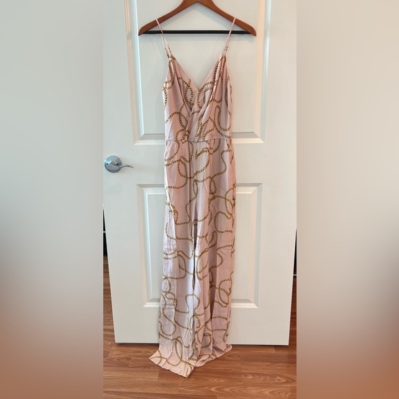 L'AGENCE Silk Pink Chain Print Chiara Wide Leg Jumpsuit NWT - Picture 1 of 16